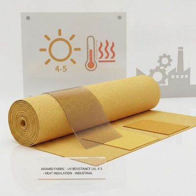 150cm genişliğinde, UV direnci seviyesi 4 ila 5'e sahip, koruyucu giysiler, ısı yalıtımı ve endüstriyel ürünler için mükemmel olan bir aramid kabartma.