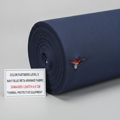 Renk Dayanıklılığı Seviye 5 Deniz Kuvvetleri Mavi Meta Aramid Kumaş Hasarlı Uzunluk 4.5 Cm Termal Koruyucu Ekipmanlar için tasarlanmıştır