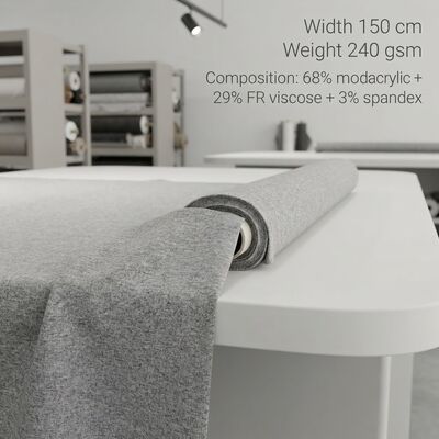 Alev Geciktirici Modakrilik Karışımlı Kumaş, %68 Modakrilik + %29 Alev Geciktirici Viskon + %3 Spandeks ile 2 Saniyeden Az Alev Geciktirme ve 240gsm Ağırlık